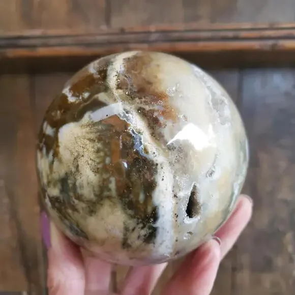 Ocean Jasper Large Sphere with Druzy Cave 986 Grams 90mm